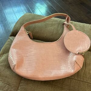 Loume Faux Crocodile‎ Pink Shoulder Bag with Attached Coin Purse.